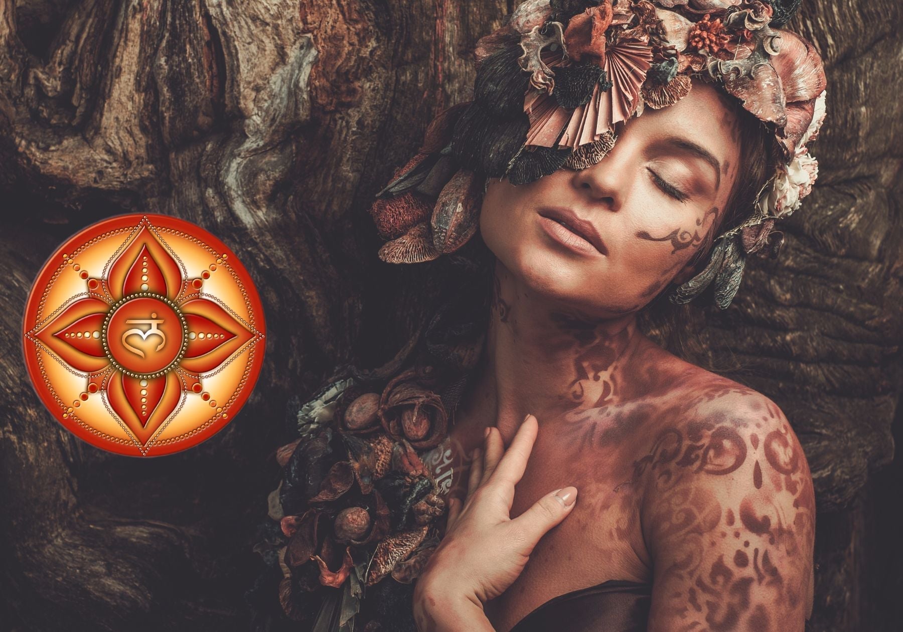 representation of the root chakra with a woman in front of a tree