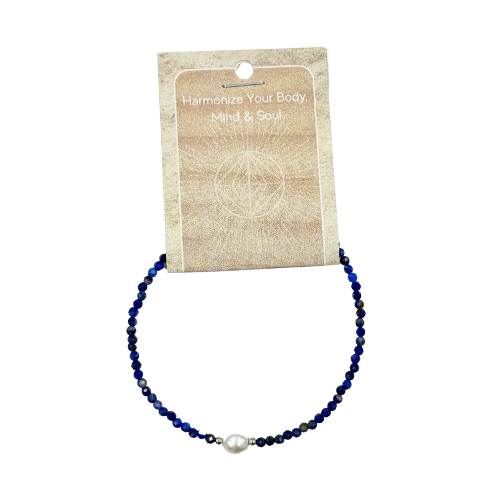 Lapis Lazuli Faceted Stone & Pearl Collection Bracelet