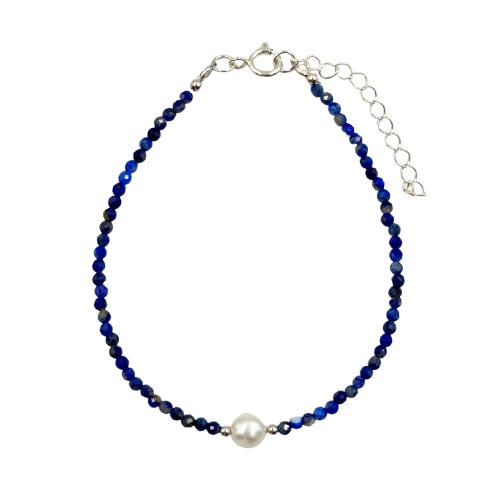 Lapis Lazuli Faceted Stone & Pearl Collection Bracelet