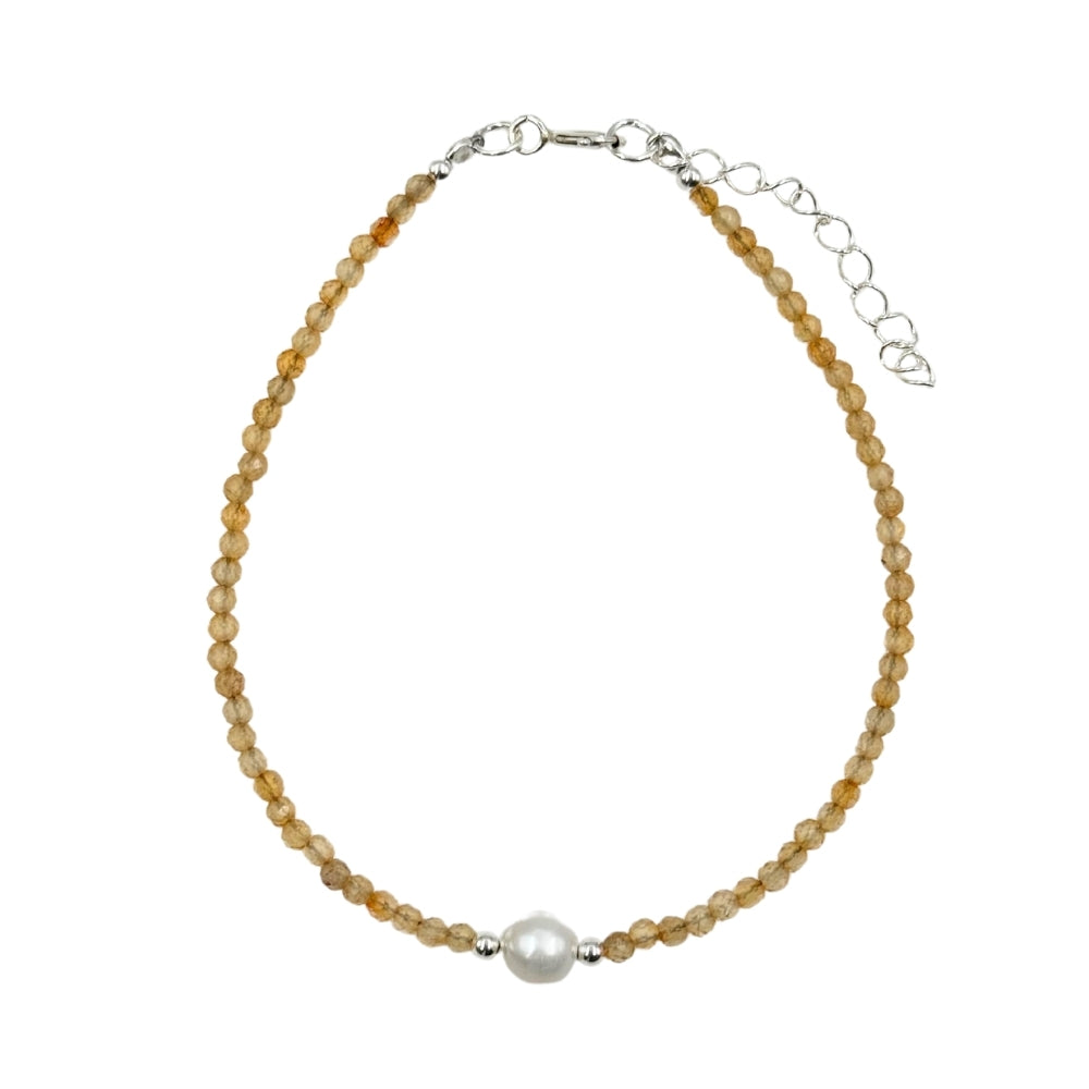 Citrine Faceted Stone & Pearl Collection Bracelet