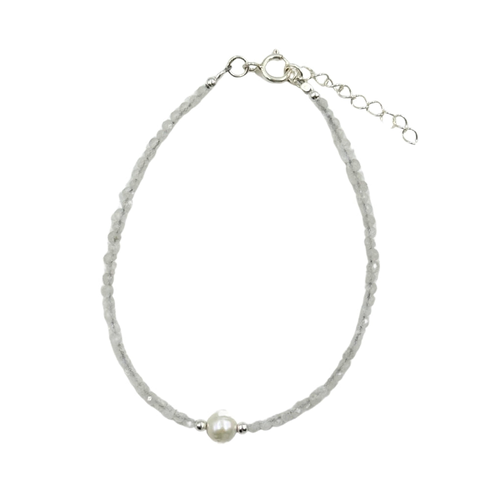 Moonstone Faceted Stone & Pearl Collection Bracelet