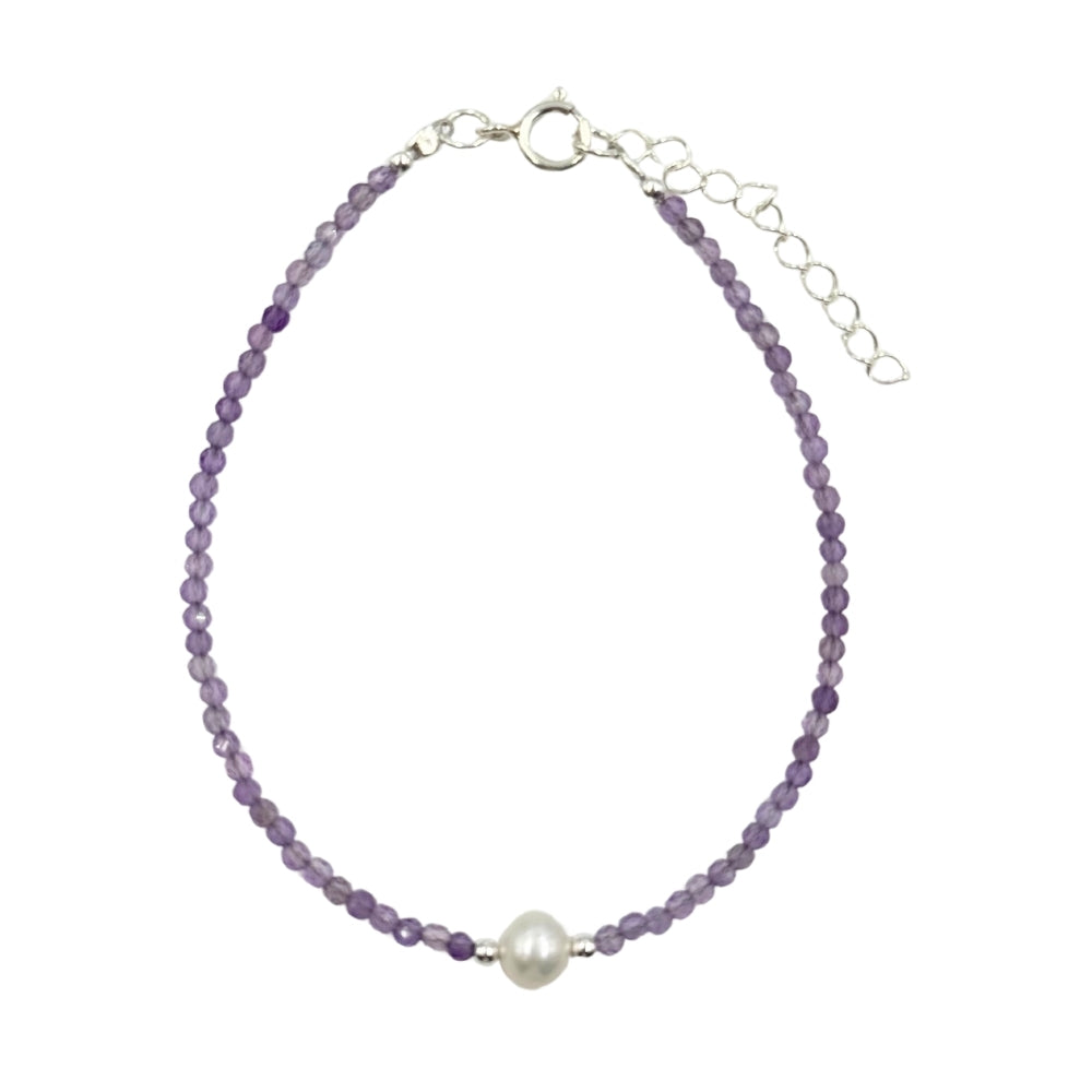 Amethyst Faceted Stone & Pearl Collection Bracelet
