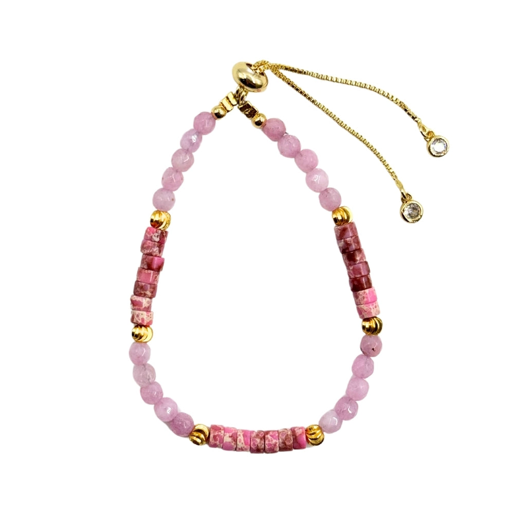 Rose Quartz mix Disc Stone Bracelet