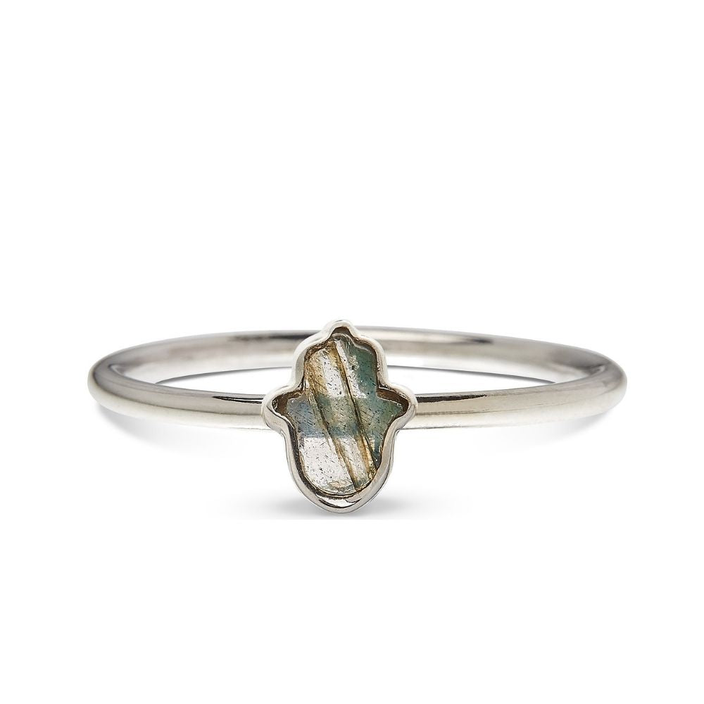Labradorite Hamsa Silver Ring