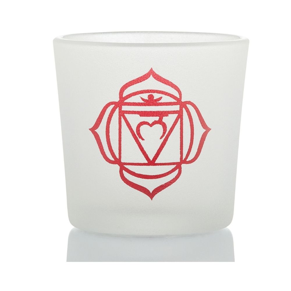 Frosted Engraved Glass Chakras– Votive Candle Holder
