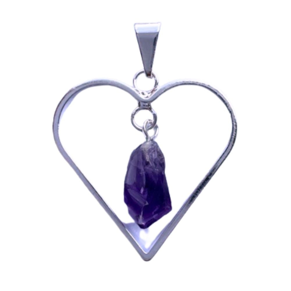 Amethyst Raw in a Heart Pendant