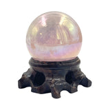 Aura Rose Quartz Sphere with Wooden Base