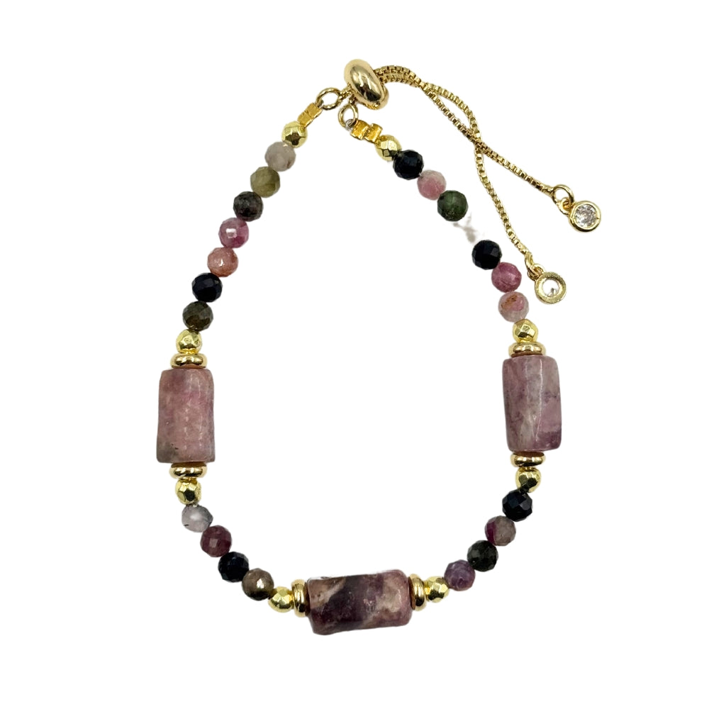 Pink Tourmaline Hexagon Stone Bracelet