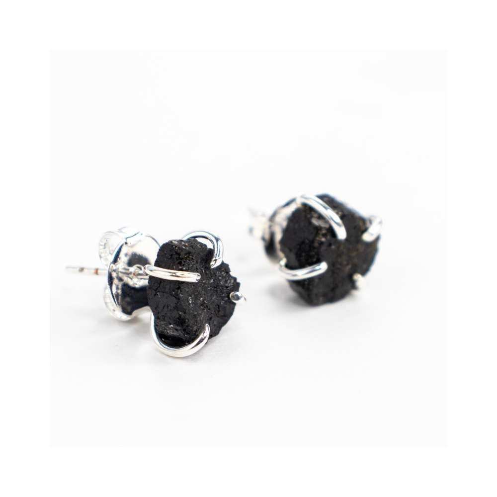 Black Tourmaline Raw Earrings