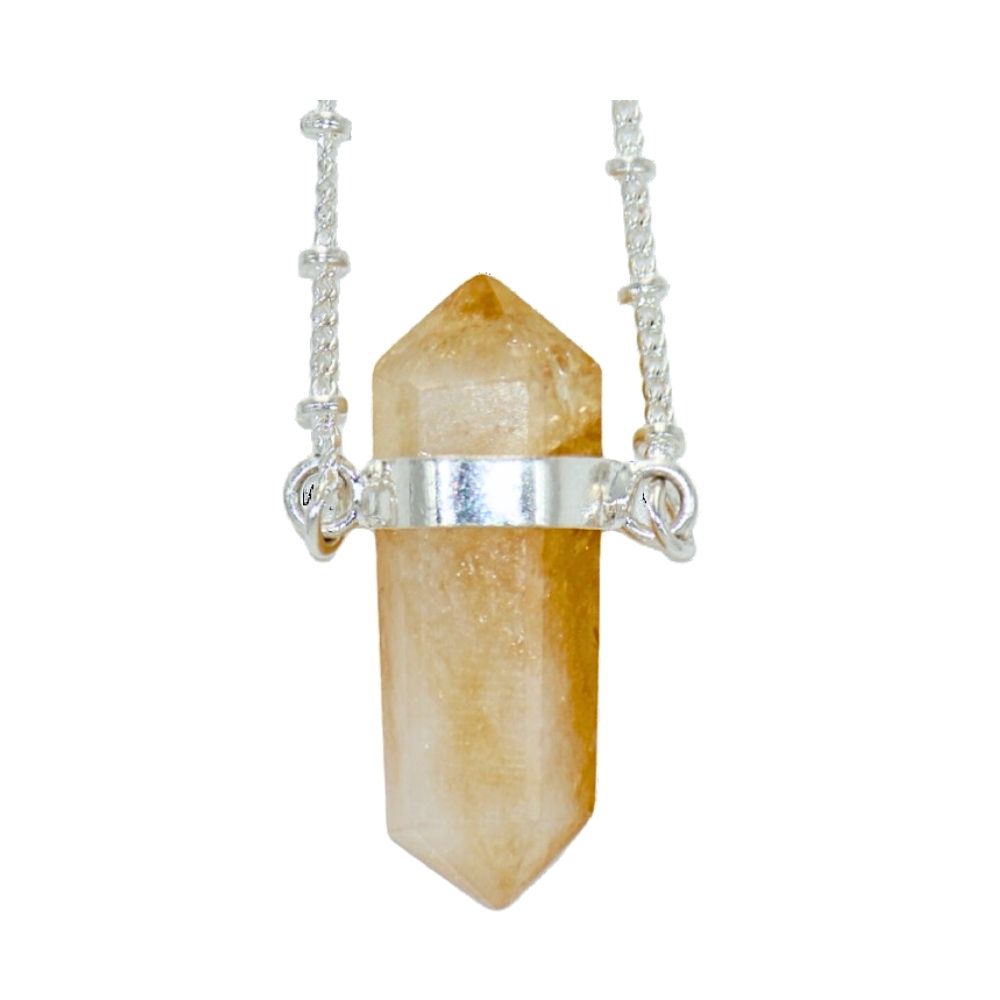 Citrine Vertical Double Pointed Crystal Necklace