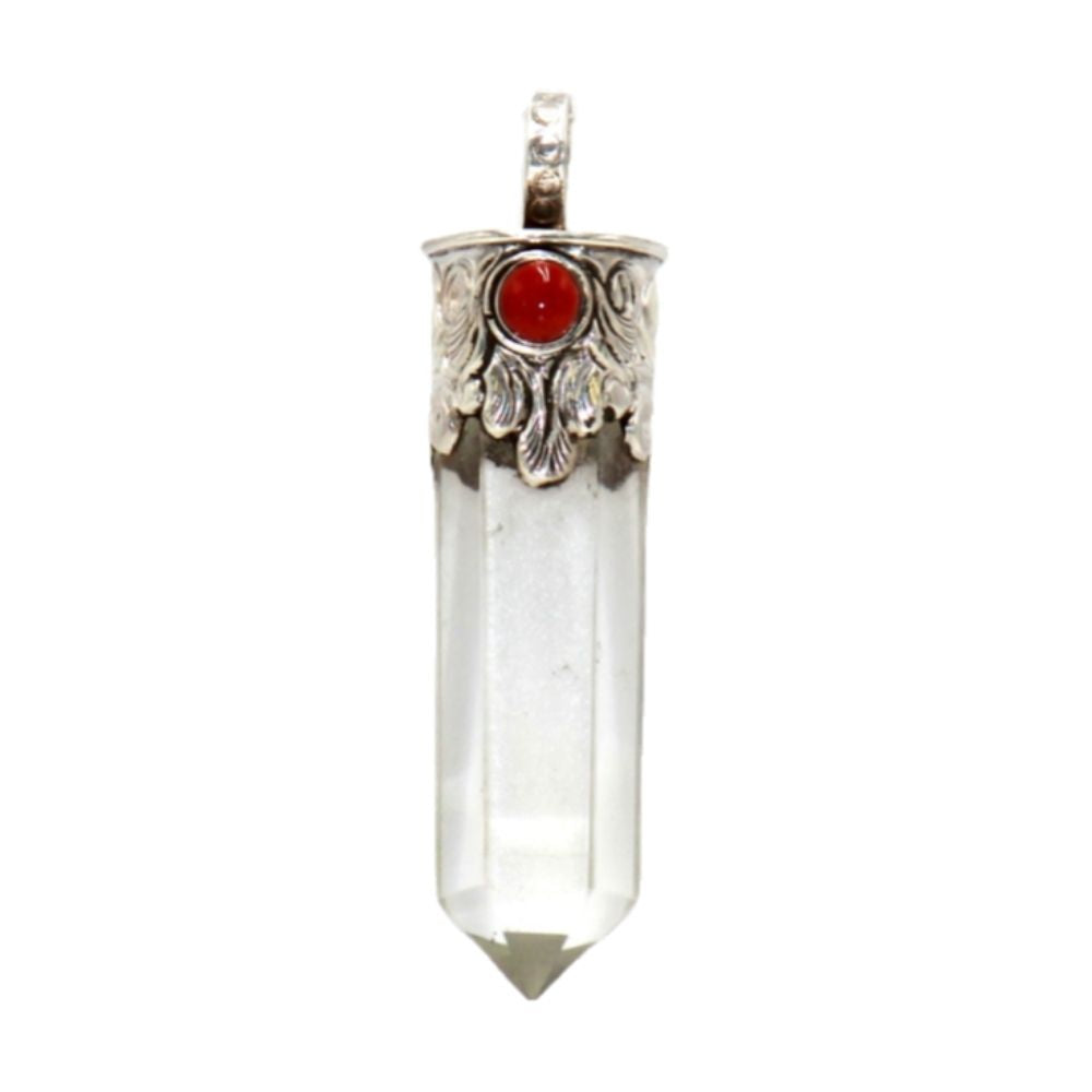 Clear Quartz Point Pendant W Coral