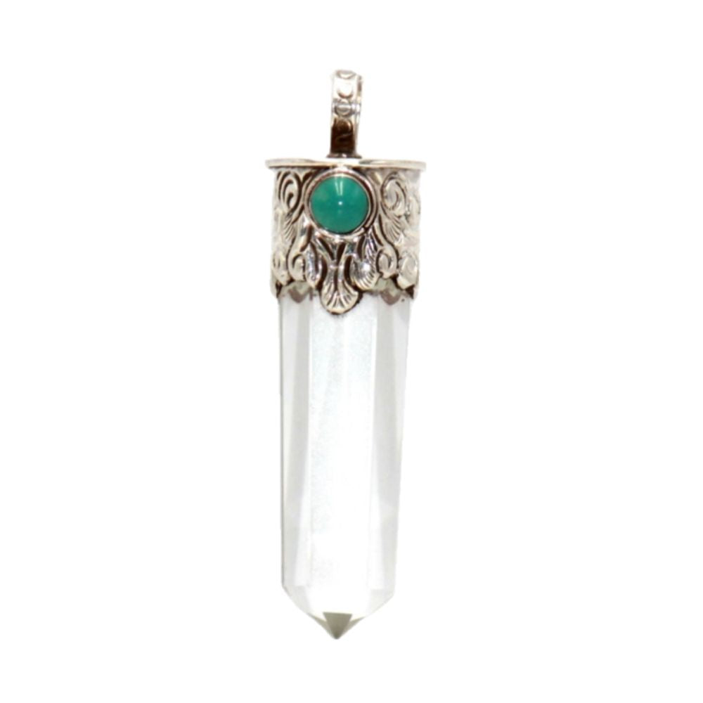 Clear Quartz Point Pendant W Turquoise