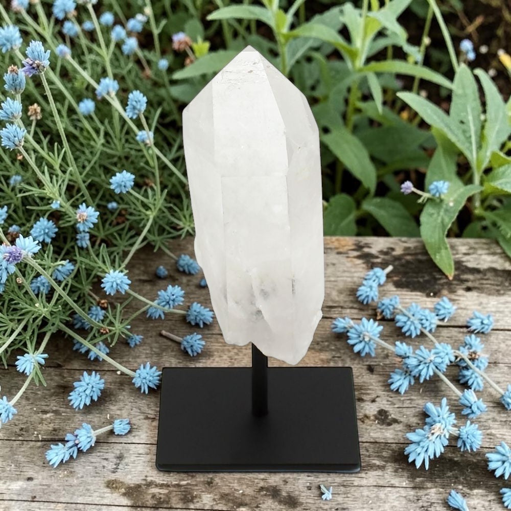 Clear Quartz Point on Metal Base