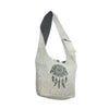 Gray shoulder bag with a dreamcatcher design on a white background