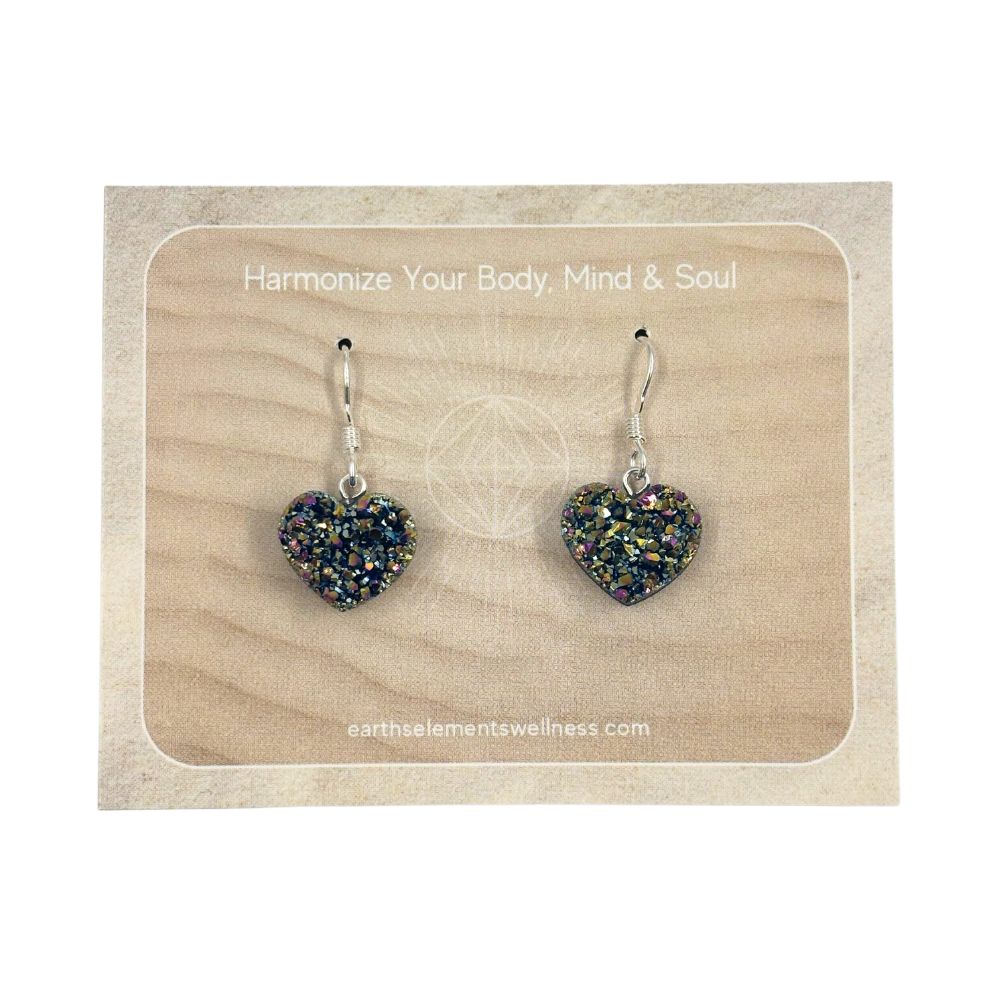 Rainbow Druzy Heart Earrings - 925