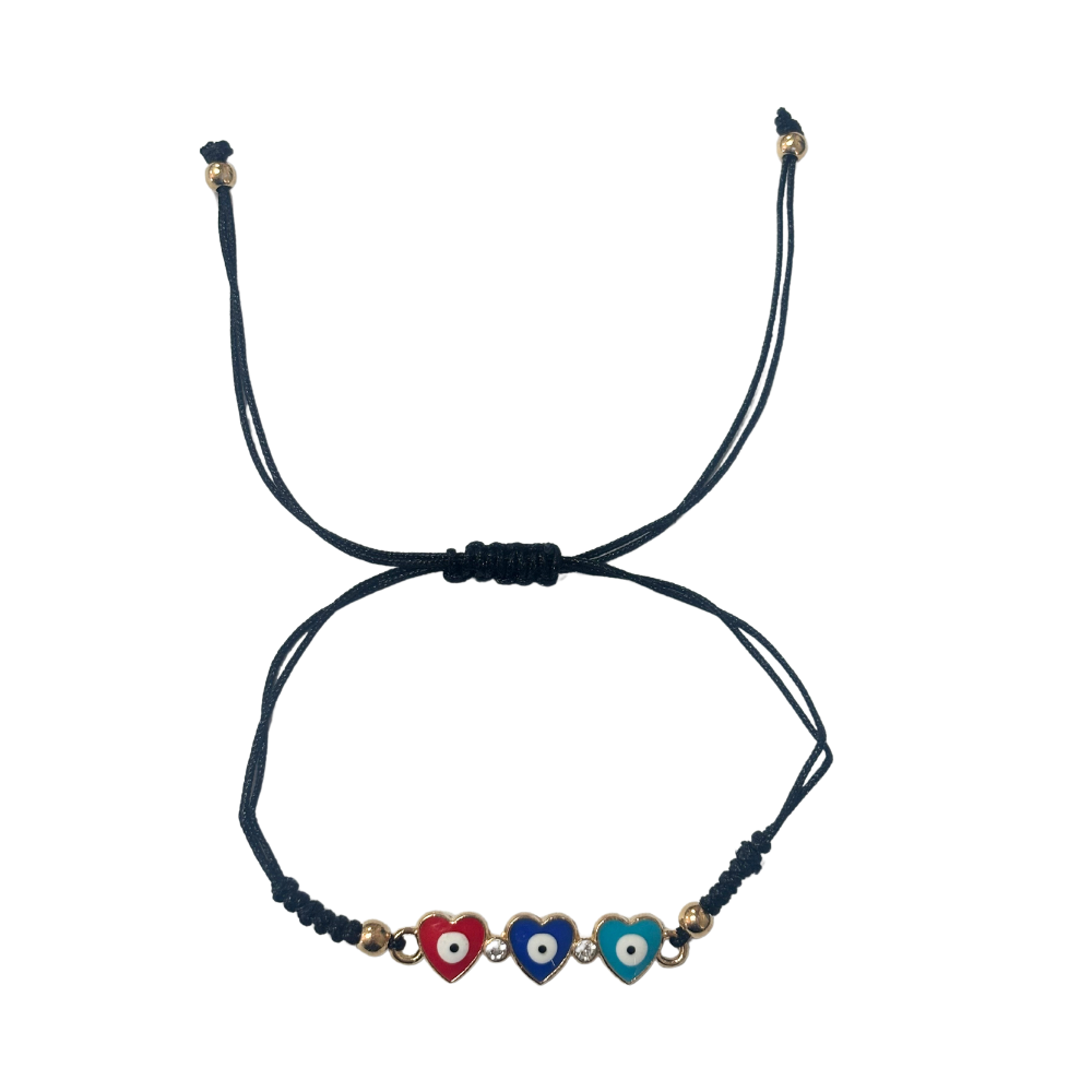 Evil Eye Triple Heart Bracelet – Black