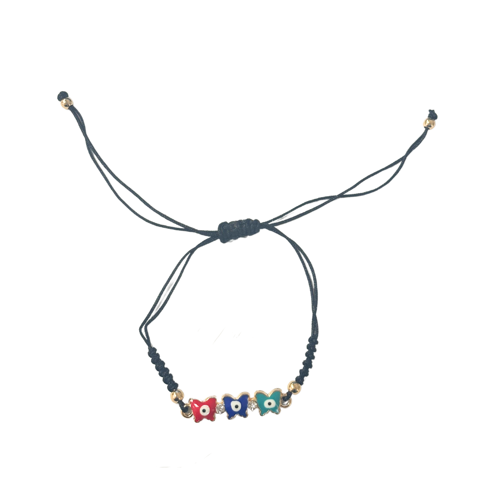 Evil Eye Triple Butterfly Bracelet – Black