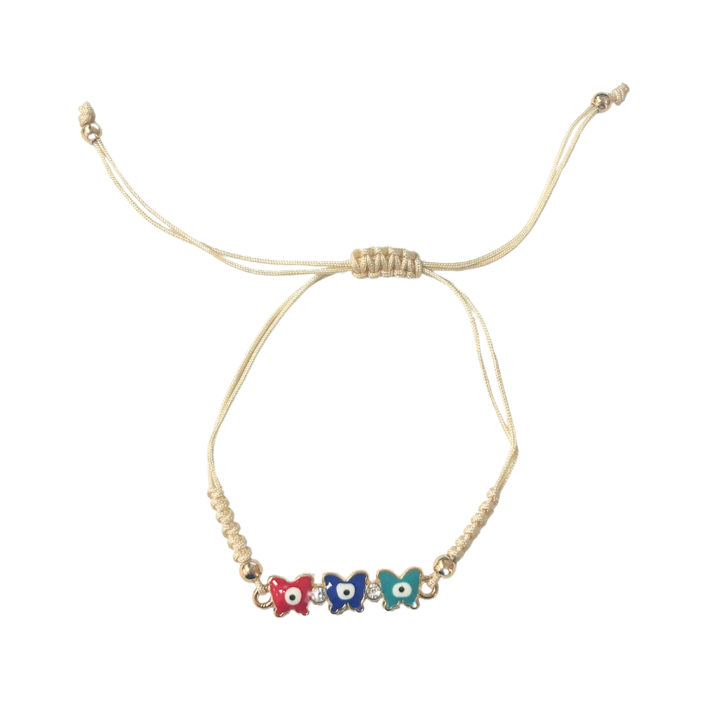 Evil Eye Triple Butterfly Bracelet – Tan