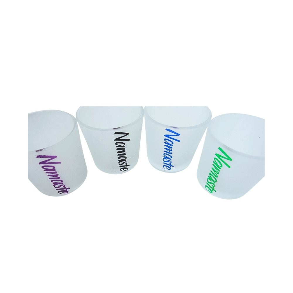 FROSTED ENGRAVED GLASS NAMASTE – VOTIVE CANDLE HOLDER