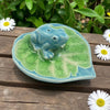 Frog on Leaf Ceramic Incense Holder – Light Blue and Green