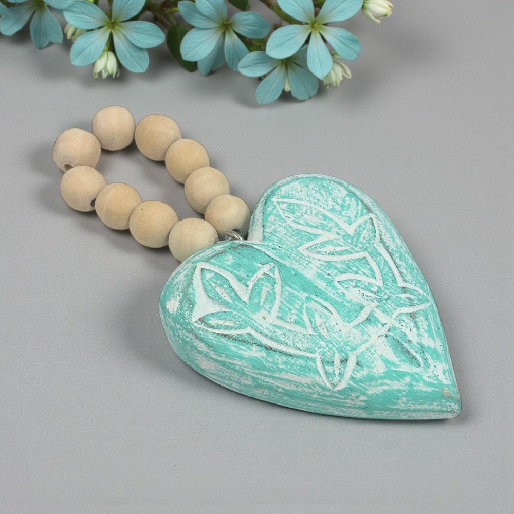 Blue Hanging Heart with Beads