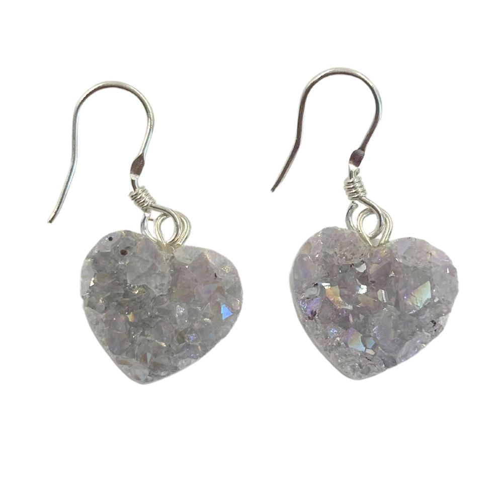 Lavender Aura Druzy Heart Earrings - 925