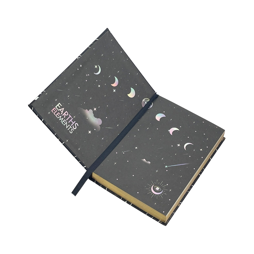 Notebook with celestial design on a white background