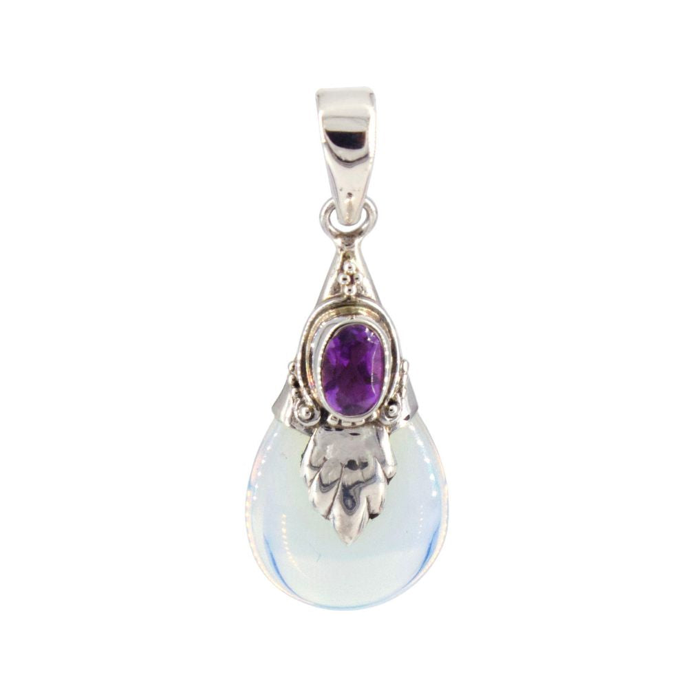 Opalite Amethyst Silver Pendant - earth elements