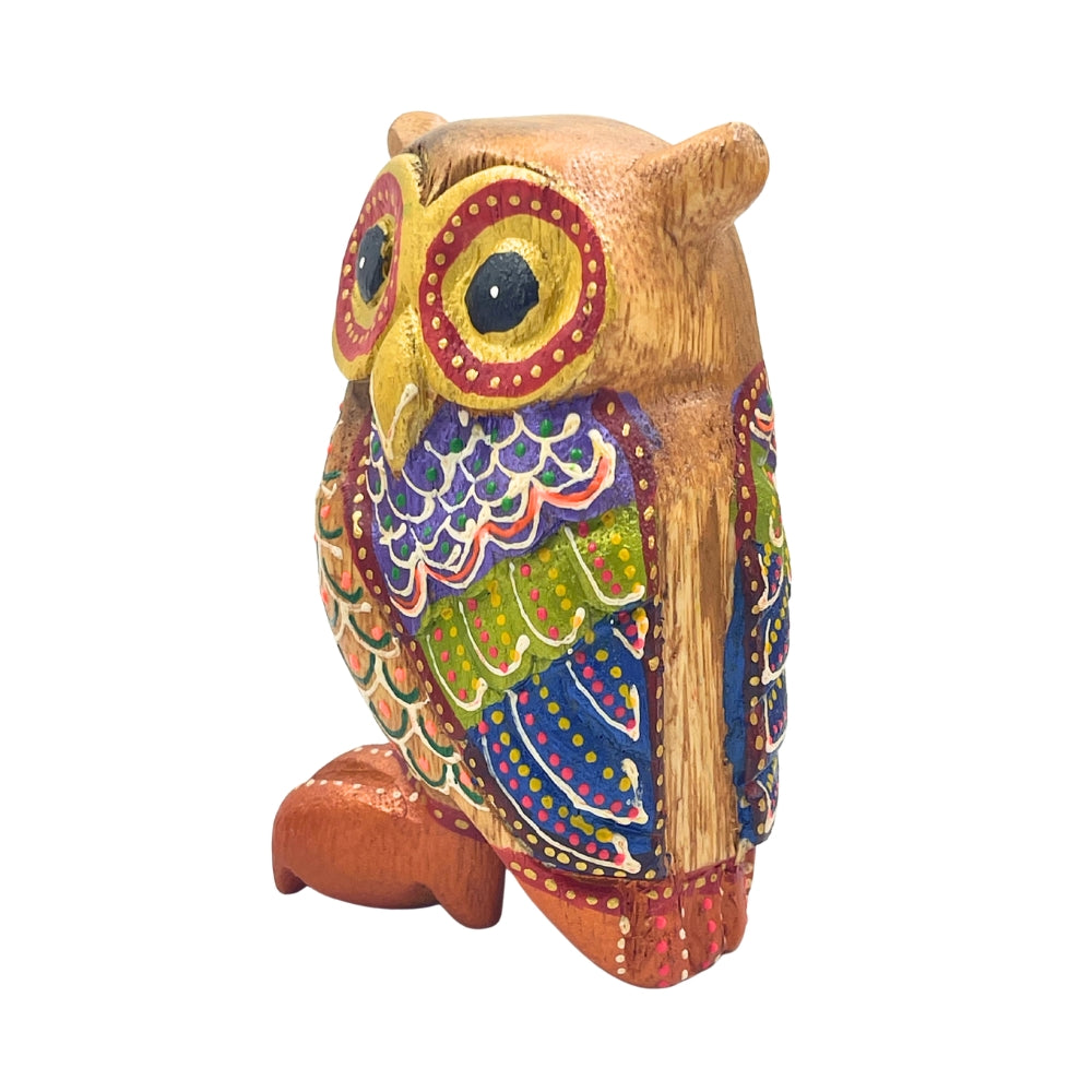Owl Hand Painted Wooden Carving, Standing