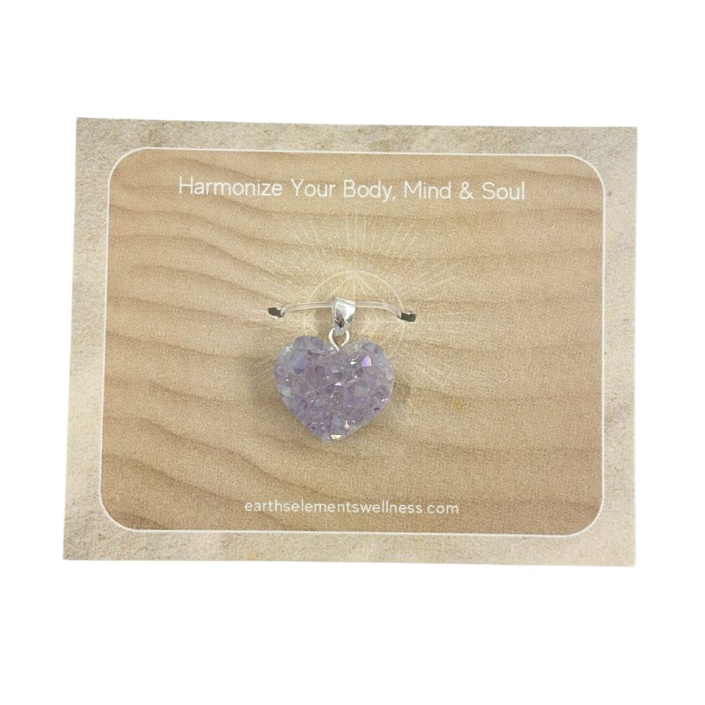 Lavender Aura Druzy Heart Pendant - 925