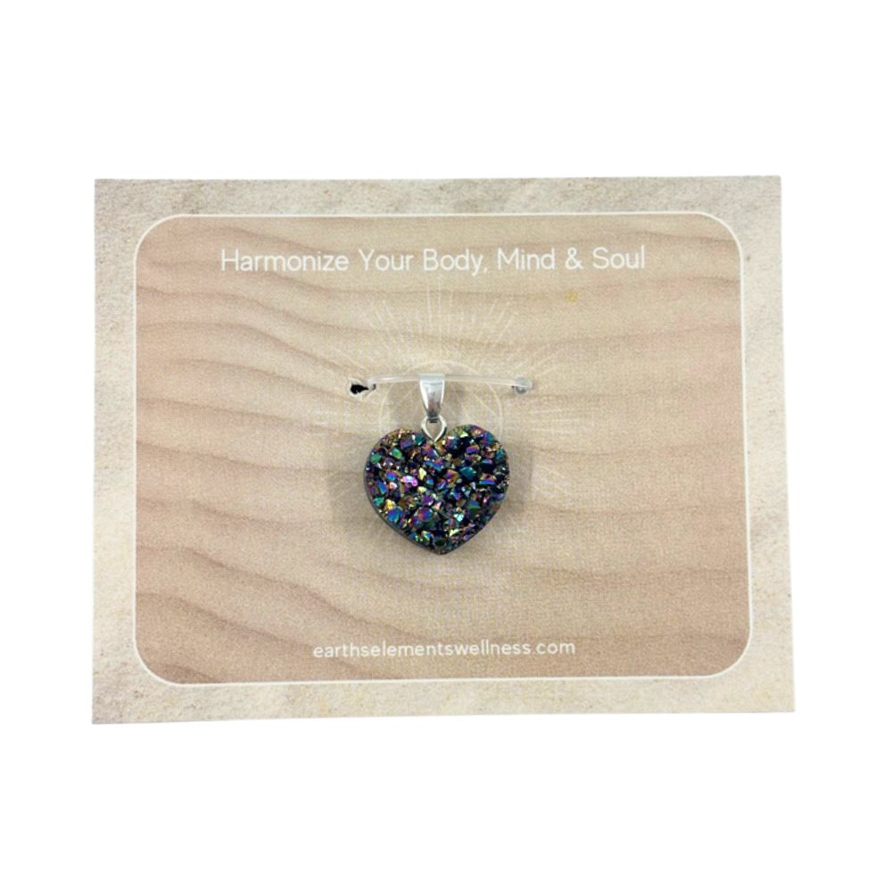 Pendant - Heart, Rainbow Druzy