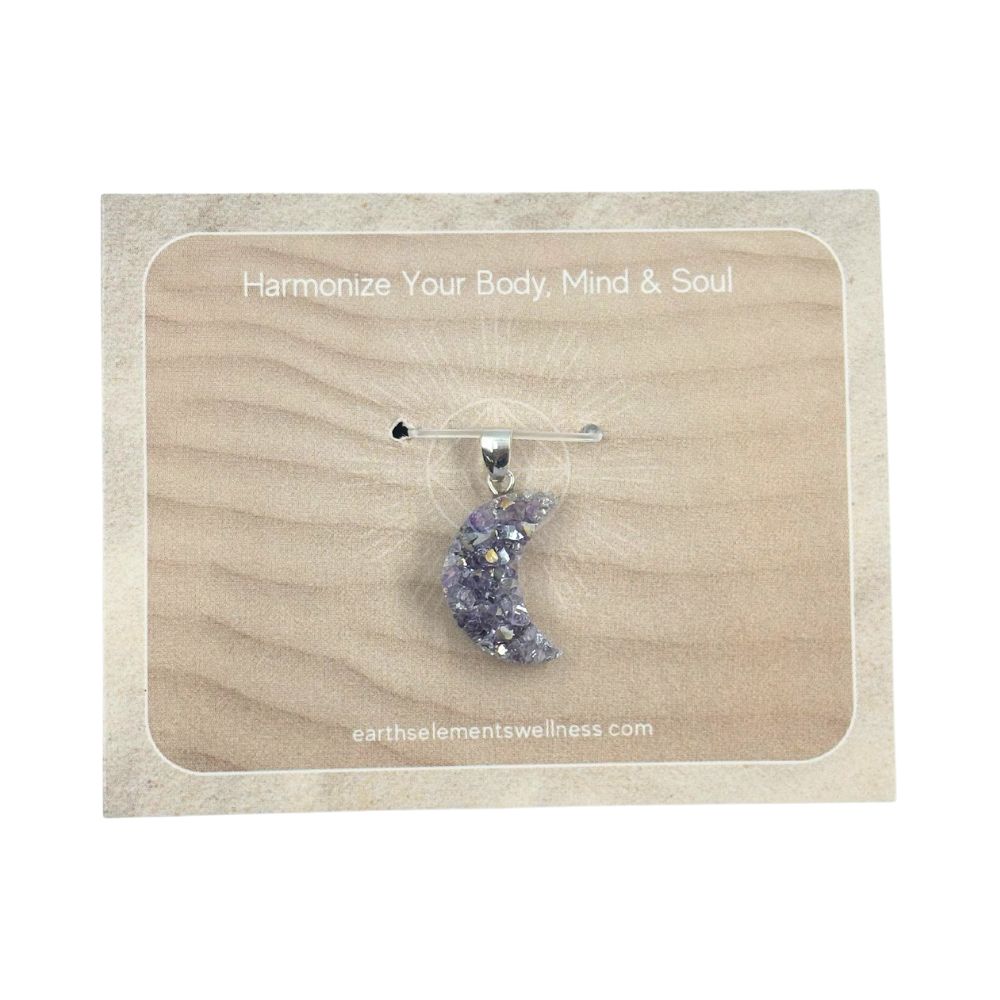 Lavender Aura Druzy Moon Pendant - 925