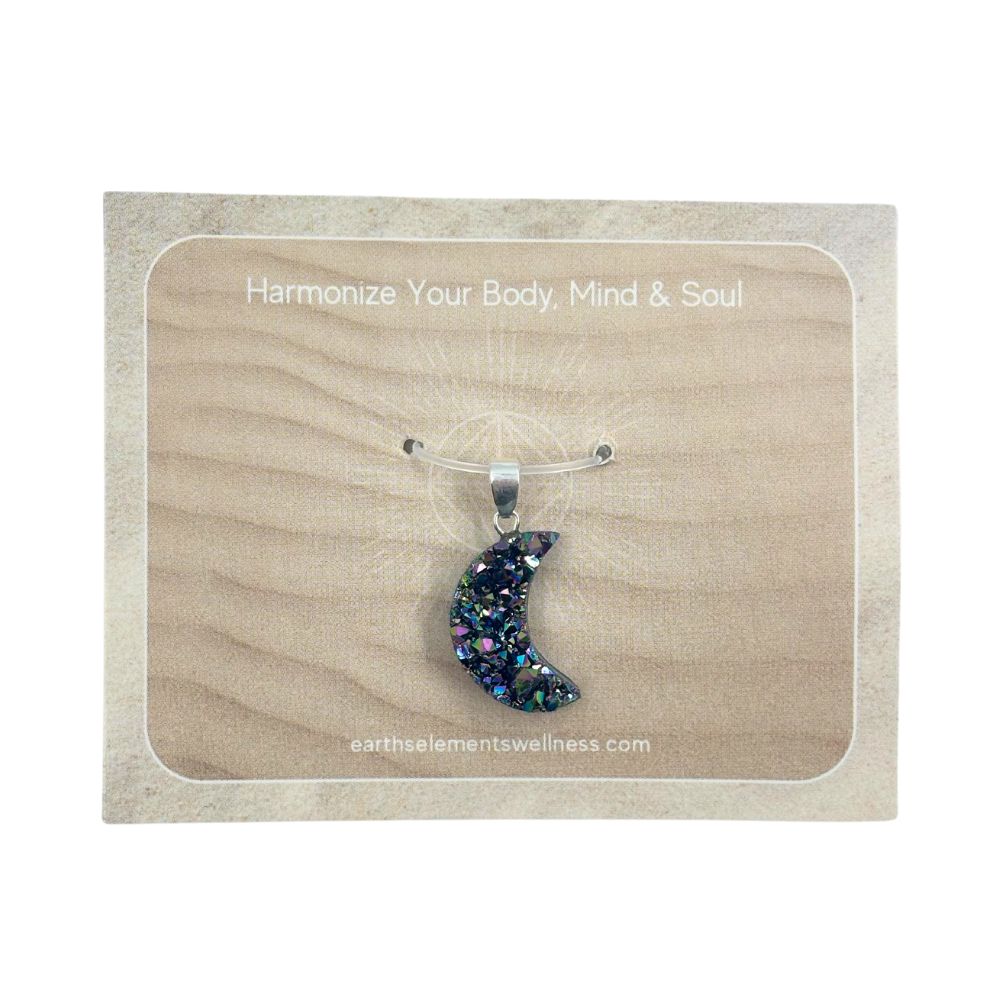 Rainbow Druzy Moon Pendant - 925