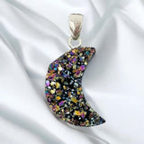 Rainbow Druzy Moon Pendant - 925