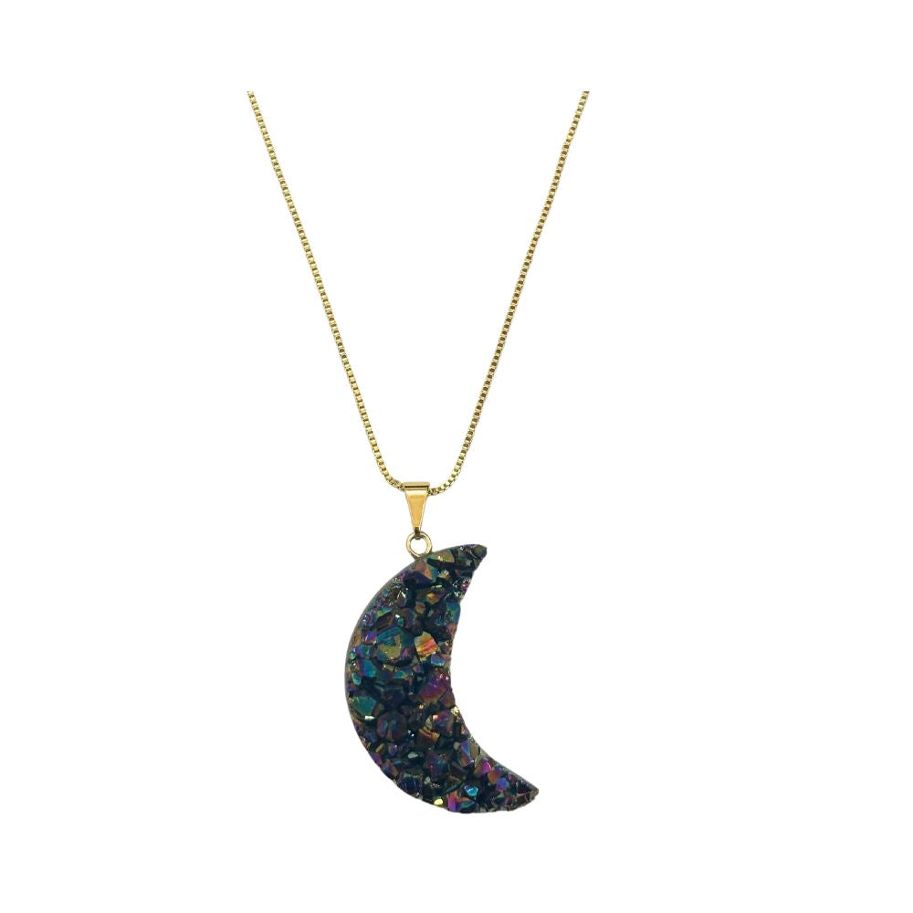 Necklace - Rainbow Druzy Moon