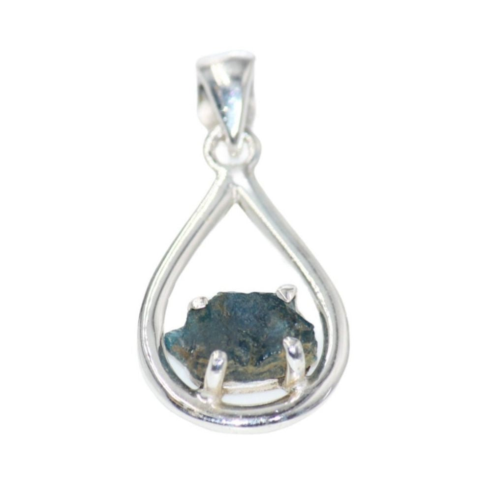Raw Blue Apatite Silver Pendant (Teardrop)