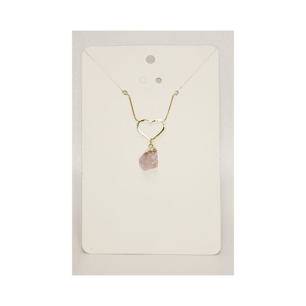 Raw Rose Quartz Heart Crystal Necklace