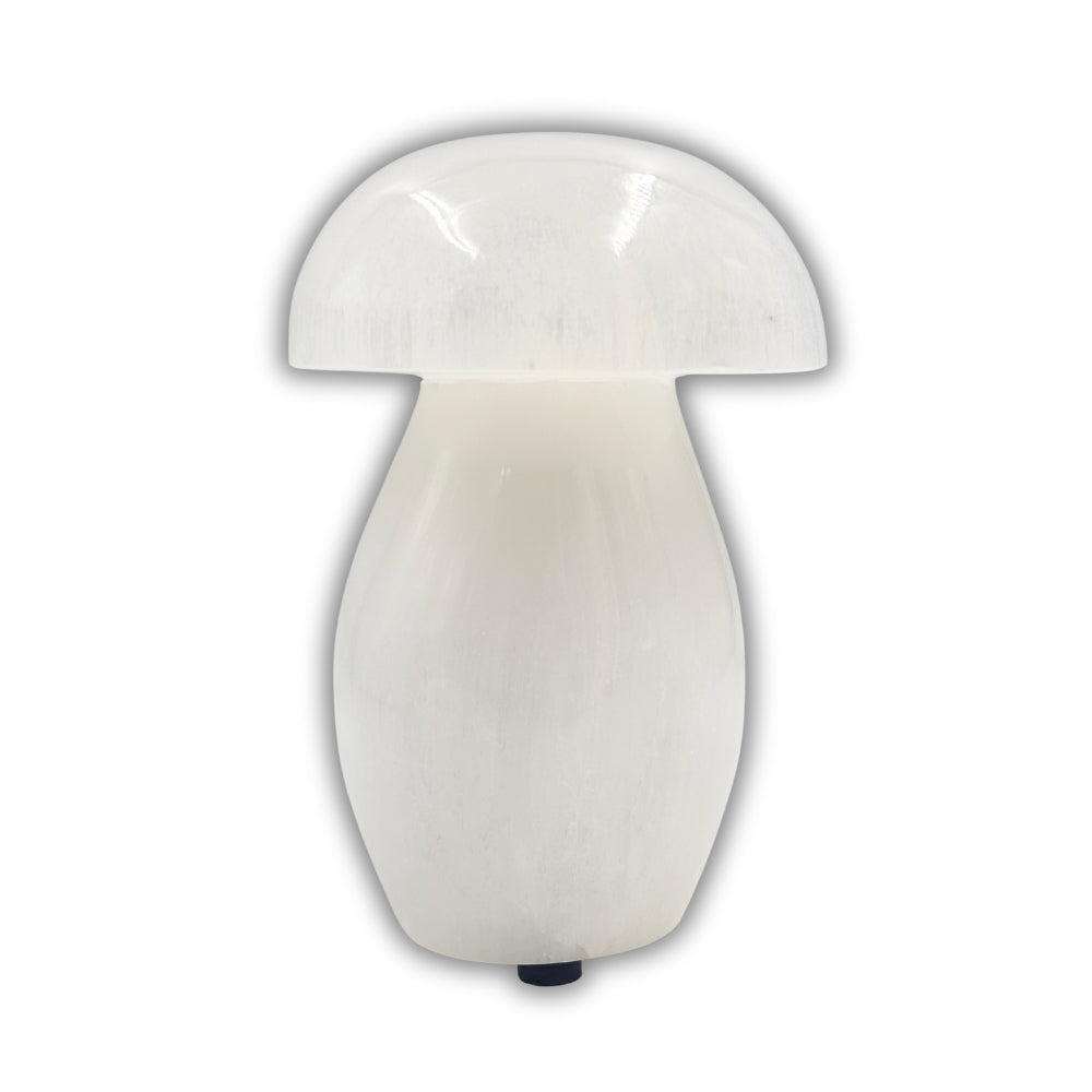 White mushroom-shaped lamp on a white background