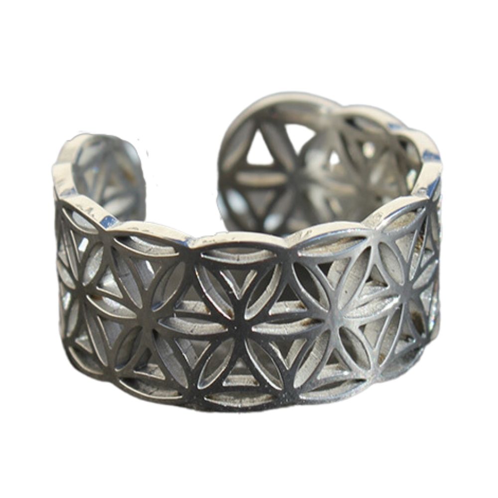 Sacred Geo Ring Band - Flower of Life Silver
