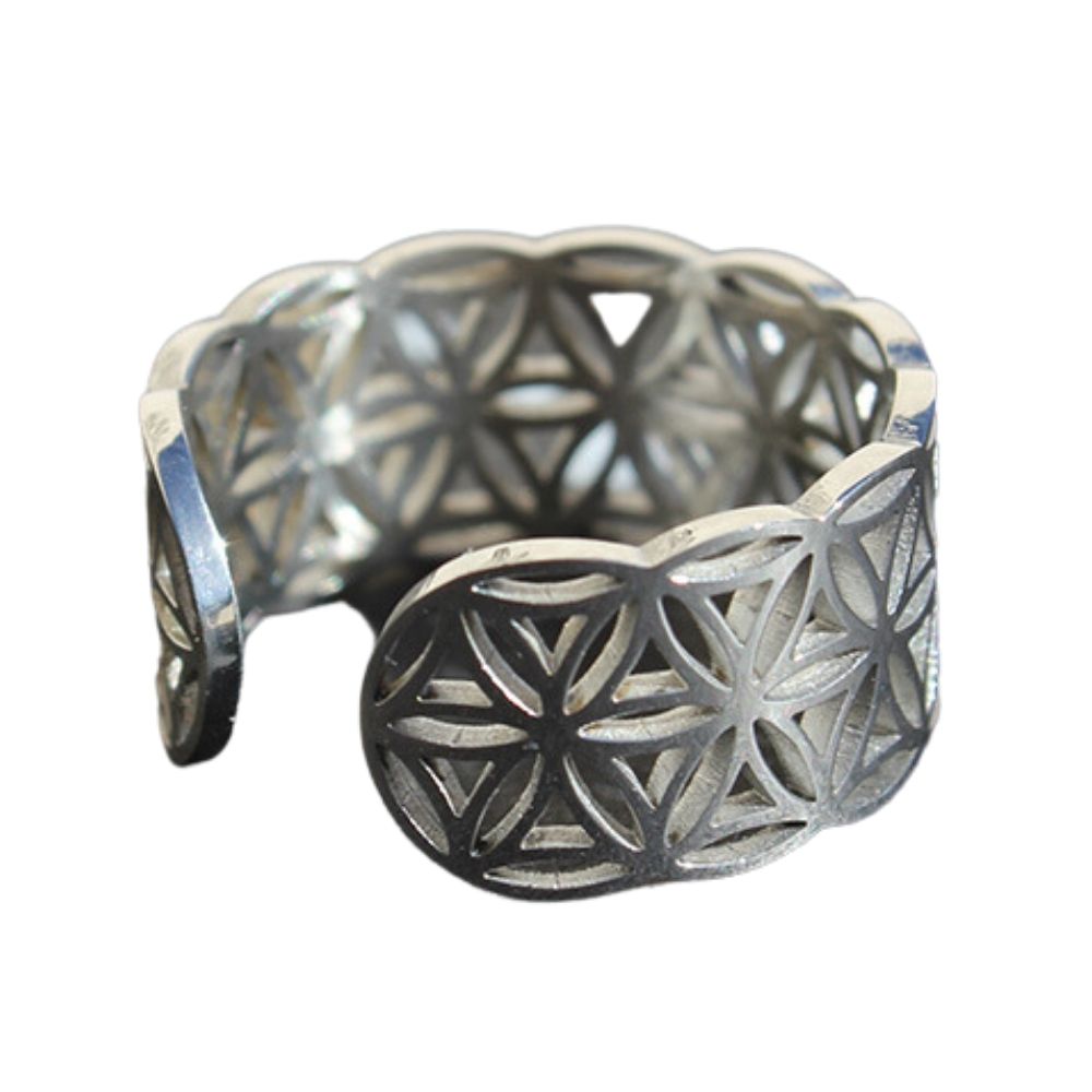 Sacred Geo Ring Band - Flower of Life Silver