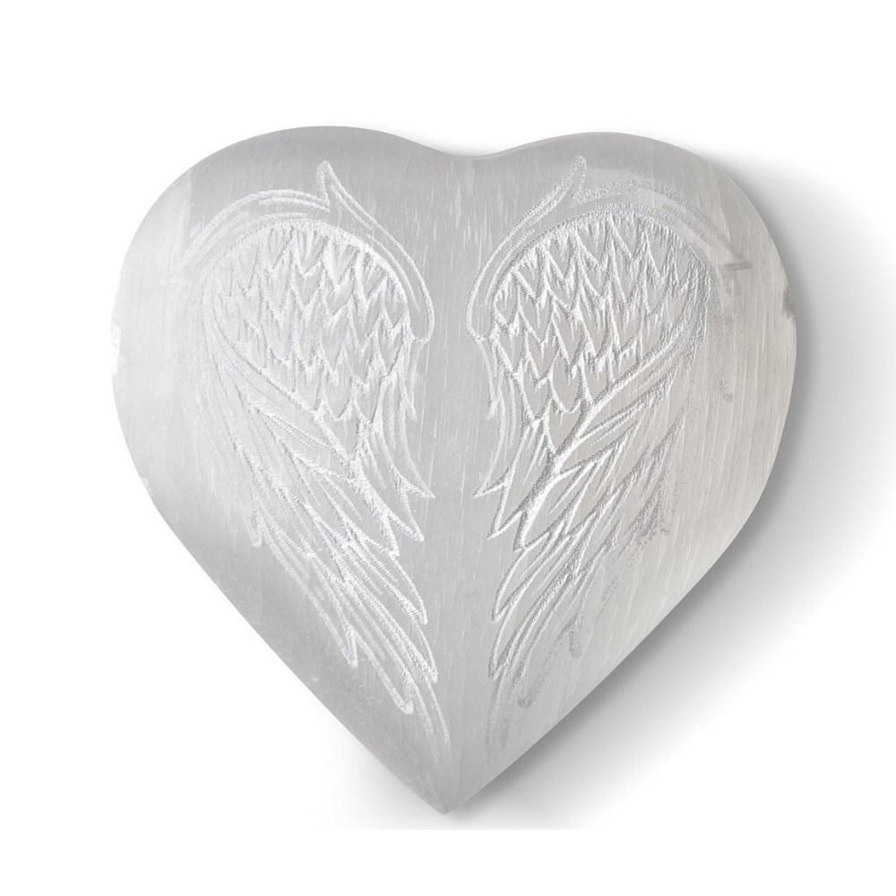 Selenite Heart Carved Angel Wings