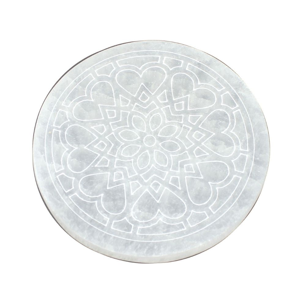 Selenite Heart With Flowers Charging Coaster