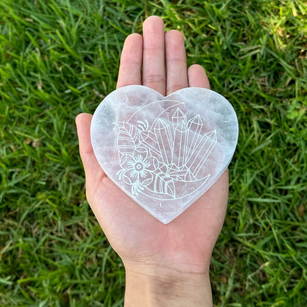 Selenite Etched Heart Coaster