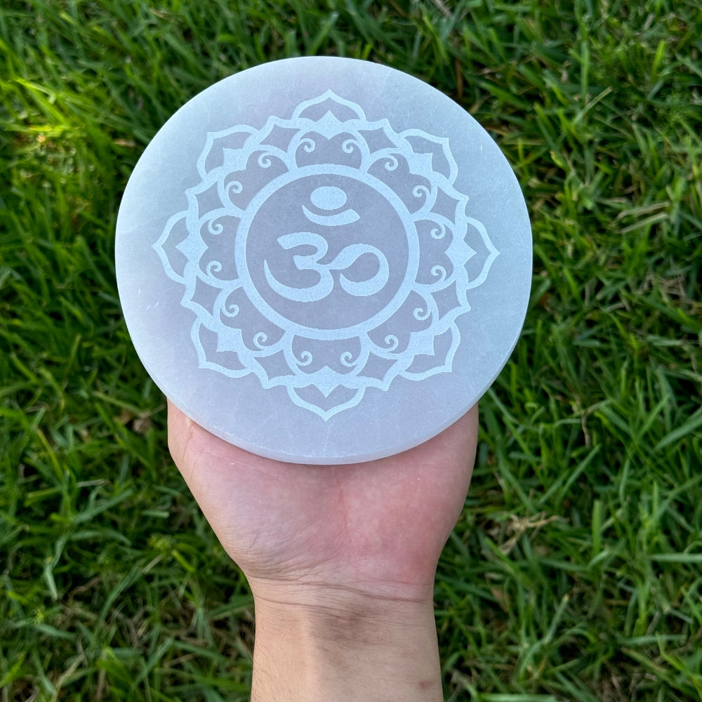 Selenite OM In Lotus Coaster- Large