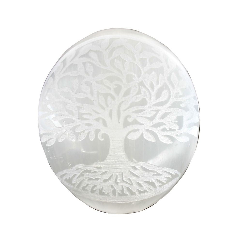 Selenite - Tree of Life Engraved Palmstone