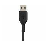 A close-up of a black USB-A to USB-A cable connector on a plain white background.