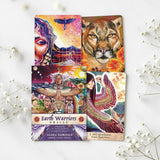 Earth Warriors Oracle cards on a white background with decorative elements