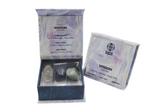 A Wisdom Stone Pack gift set containing three crystal stones in clear quartz, lapis lazuli, and amazonite, presented in a transparent box with a purple and blue design.