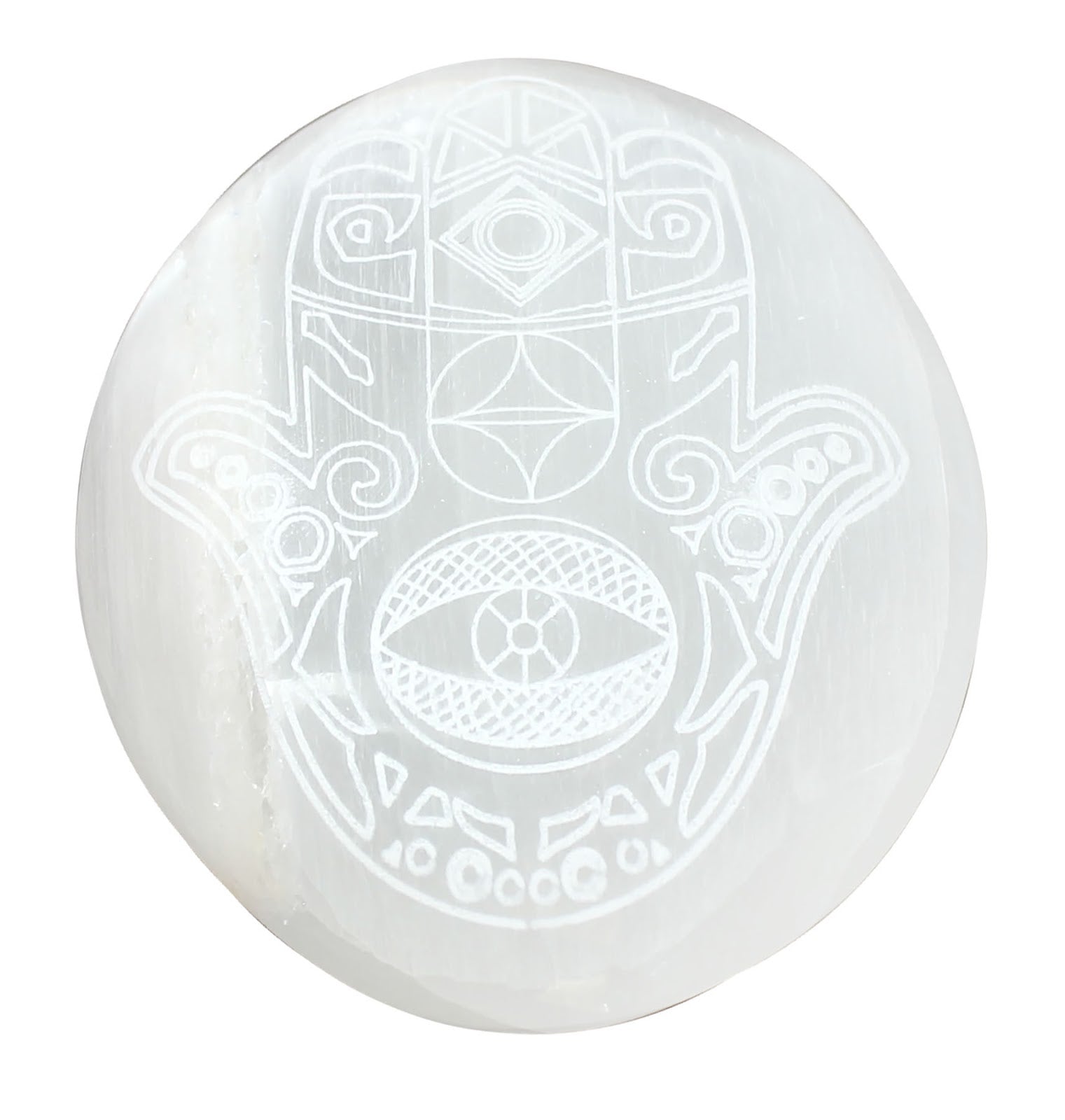 Hamsa Selenite Engraved Palmstone