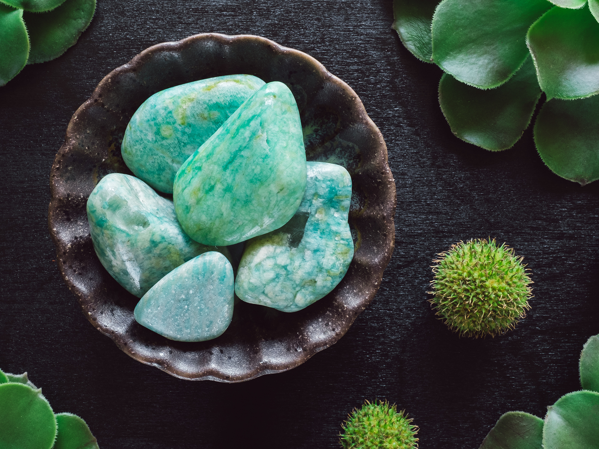 amazonite tumbles (turquoise) in a little bowl 